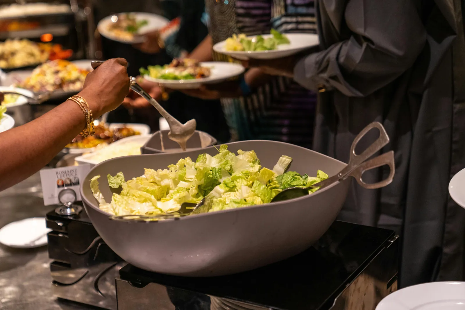 Vegetarian buffet counter with multiple dishes