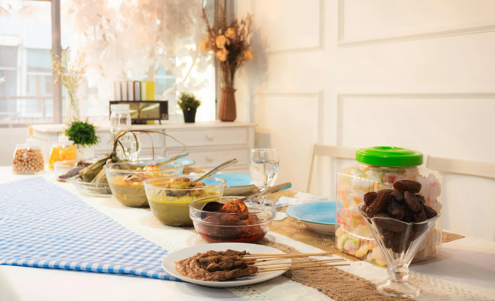 Small-format catering table with assorted dishes